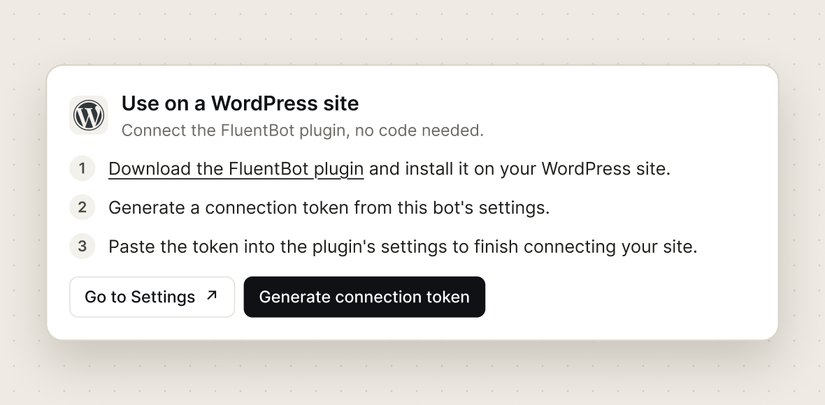 WordPress plugin connection with the chat widget enabled